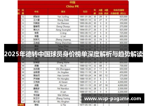 2025年德转中国球员身价榜单深度解析与趋势解读 2025年德转中国球员身价榜单深度解析与趋势解读